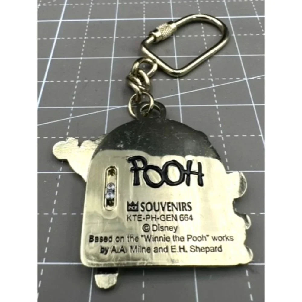 Vintage Pooh Disney Souvenirs Enameled Articulated Bright Brass Keychain w/ Tigg